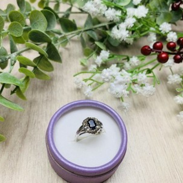 925 Sterling Silver Black Spinel Ring Size 6.5