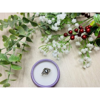 925 Sterling Silver Black Spinel Ring Size 6.5