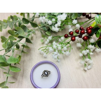 925 Sterling Silver Black Spinel Ring Size 6.5