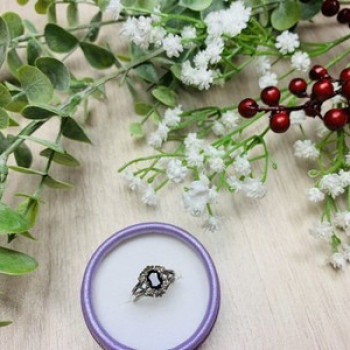 925 Sterling Silver Black Spinel Ring Size 6.5