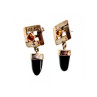 925 Sterling Silver Black Agate & Amber Earrings