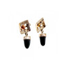 925 Sterling Silver Black Agate & Amber Earrings