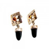 925 Sterling Silver Black Agate & Amber Earrings