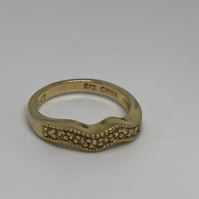 925 Sterling Silver Gold Plated CZ Ring Size 6.75