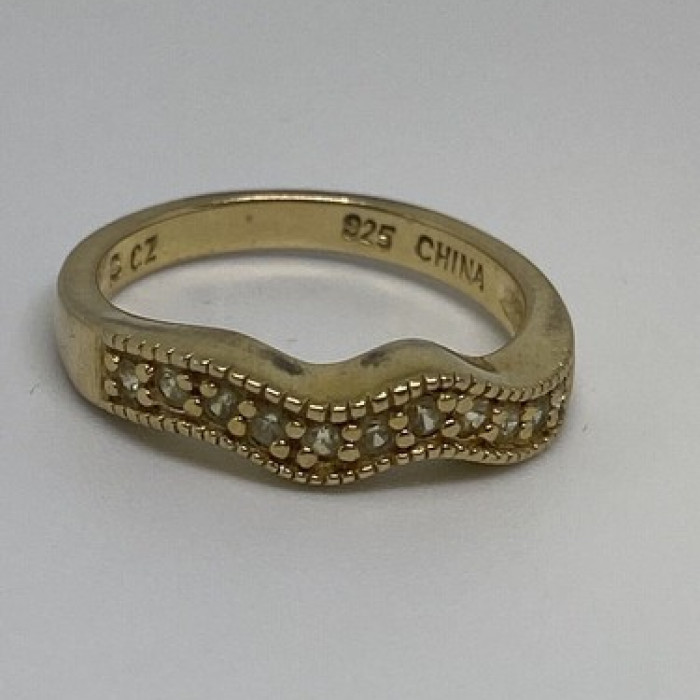 925 Sterling Silver Gold Plated CZ Ring Size 6.75