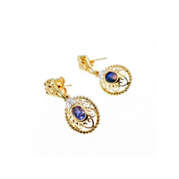 14K YELLOW GOLD MOONSTONE & DIAMONDS EARRINGS