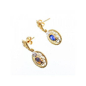 14K YELLOW GOLD MOONSTONE & DIAMONDS EARRINGS