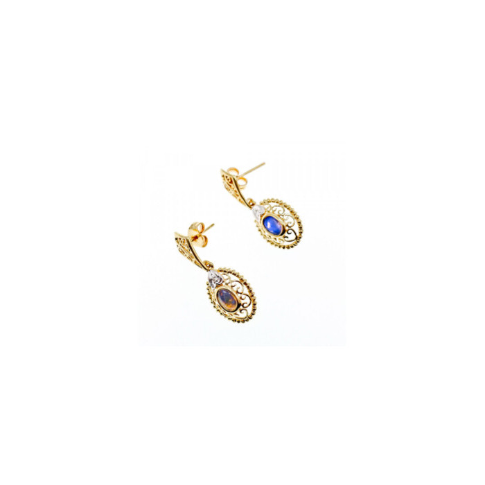 14K YELLOW GOLD MOONSTONE & DIAMONDS EARRINGS