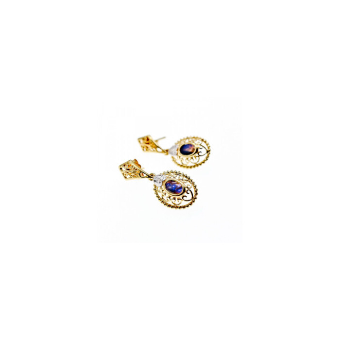 14K YELLOW GOLD MOONSTONE & DIAMONDS EARRINGS