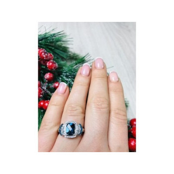 925 Sterling Silver Aquamarines Ring Size 7