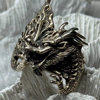 925 Sterling Silver Dragon Ring Size 9