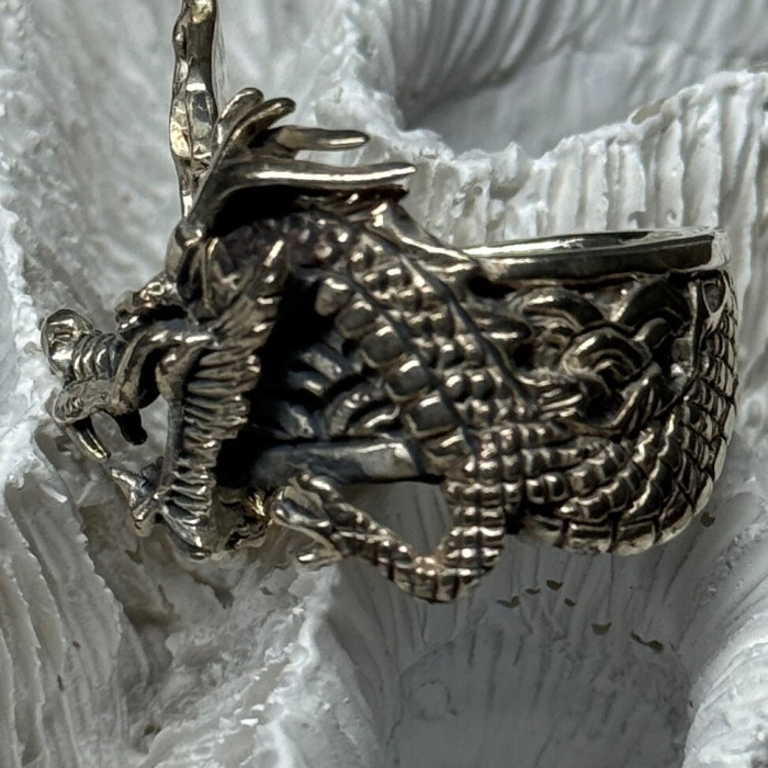 925 Sterling Silver Dragon Ring Size 9