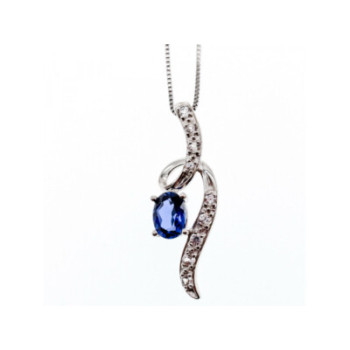 925 STERLING SILVER LONDON BLUE & WHITE TOPAZ CHAIN WITH PENDANT