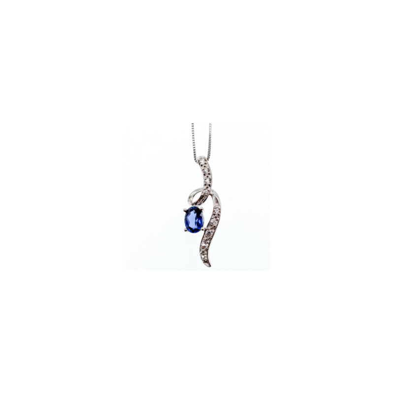 925 STERLING SILVER LONDON BLUE & WHITE TOPAZ CHAIN WITH PENDANT