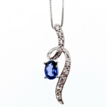 925 Sterling Silver London Blue & White Topaz Chain With Pendant