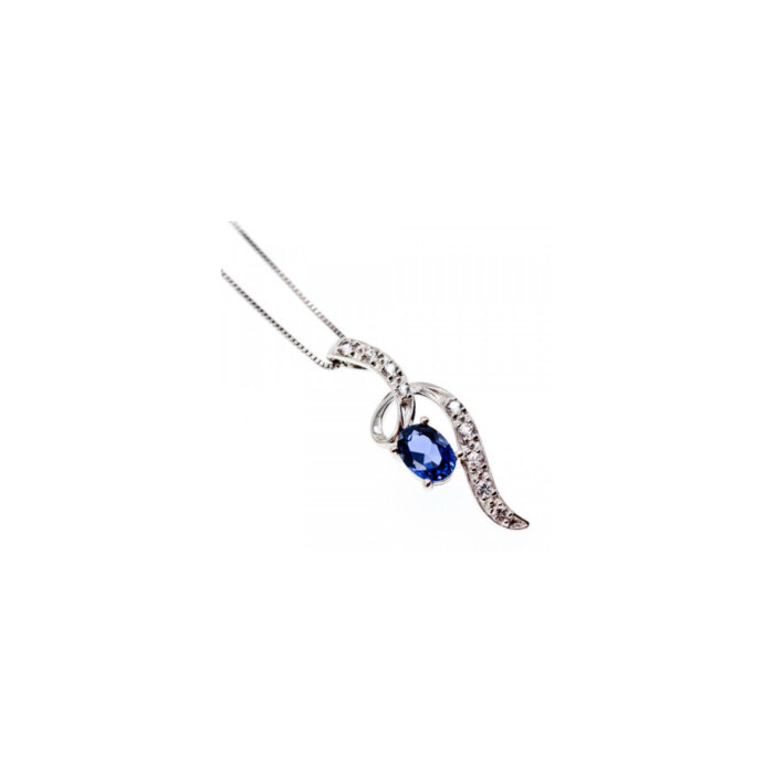 925 STERLING SILVER LONDON BLUE & WHITE TOPAZ CHAIN WITH PENDANT
