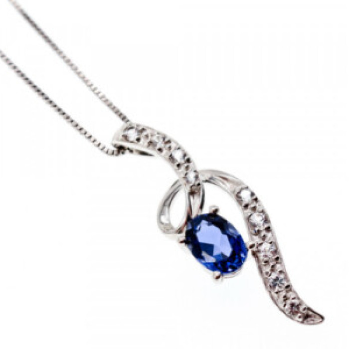 925 Sterling Silver London Blue & White Topaz Chain With Pendant