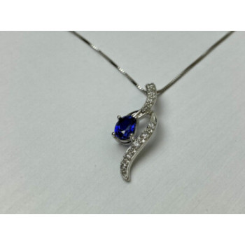 925 STERLING SILVER LONDON BLUE & WHITE TOPAZ CHAIN WITH PENDANT