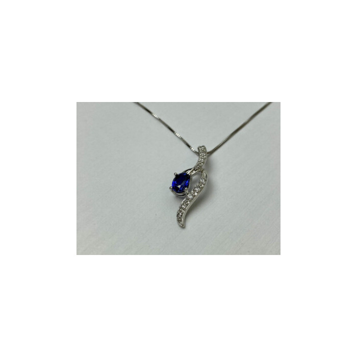 925 STERLING SILVER LONDON BLUE & WHITE TOPAZ CHAIN WITH PENDANT