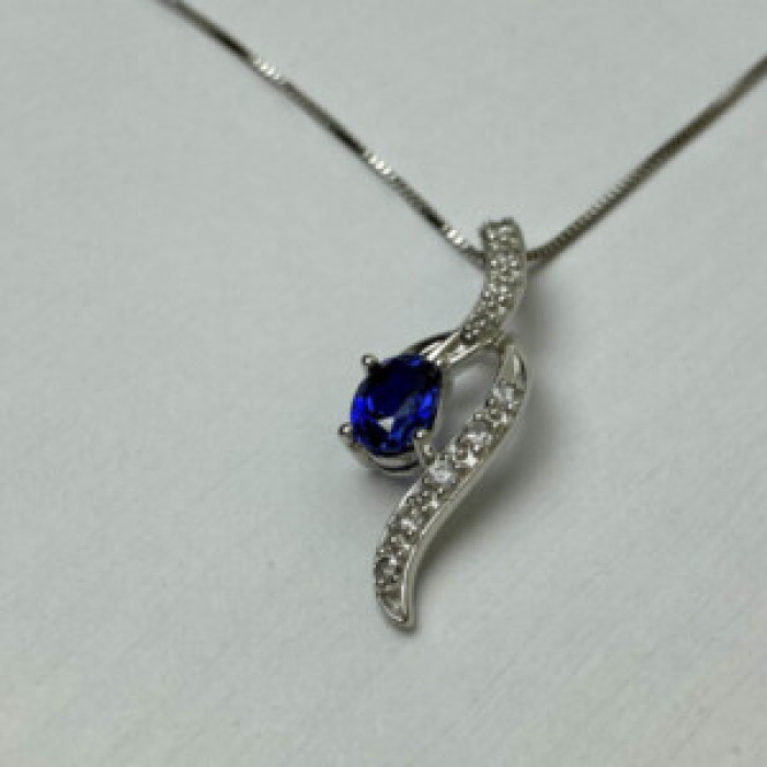 925 Sterling Silver London Blue & White Topaz Chain With Pendant
