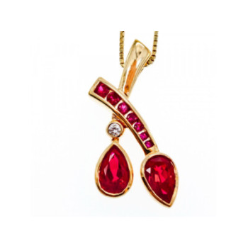 925 STERLING SILVER GOLD PLATED RUBELLITE & CZ CHAIN WITH PENDANT