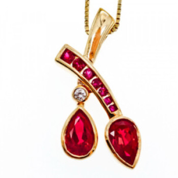 925 Sterling Silver Gold Plated Rubellite & CZ Chain With Pendant