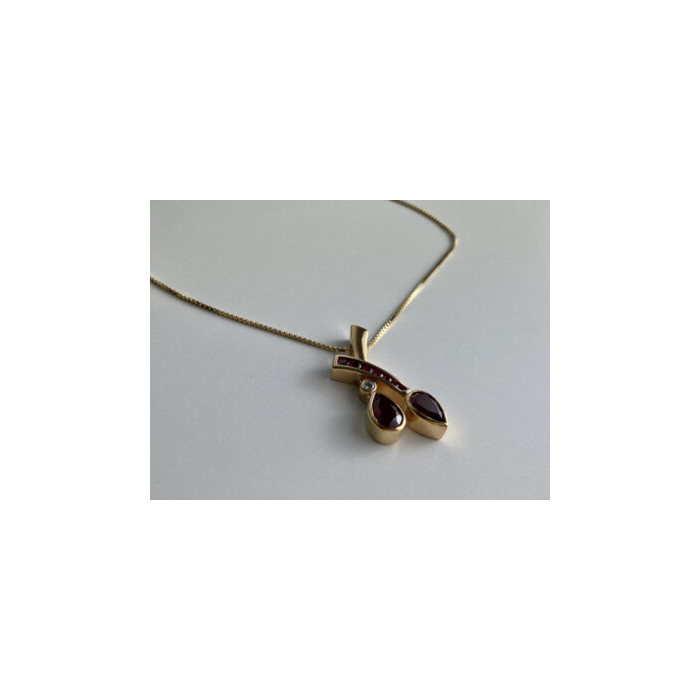 925 STERLING SILVER GOLD PLATED RUBELLITE & CZ CHAIN WITH PENDANT