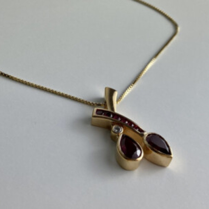 925 Sterling Silver Gold Plated Rubellite & CZ Chain With Pendant