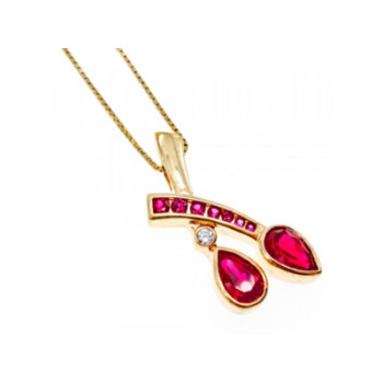 925 STERLING SILVER GOLD PLATED RUBELLITE & CZ CHAIN WITH PENDANT