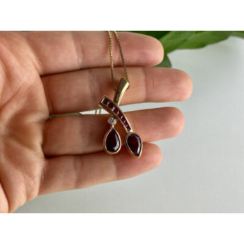 925 STERLING SILVER GOLD PLATED RUBELLITE & CZ CHAIN WITH PENDANT