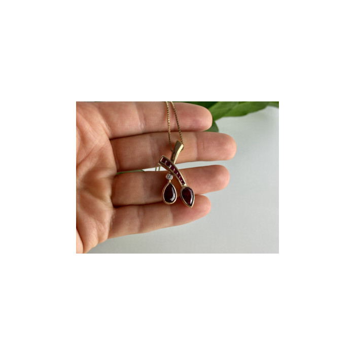 925 STERLING SILVER GOLD PLATED RUBELLITE & CZ CHAIN WITH PENDANT