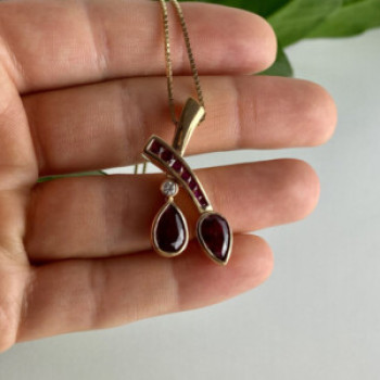925 Sterling Silver Gold Plated Rubellite & CZ Chain With Pendant