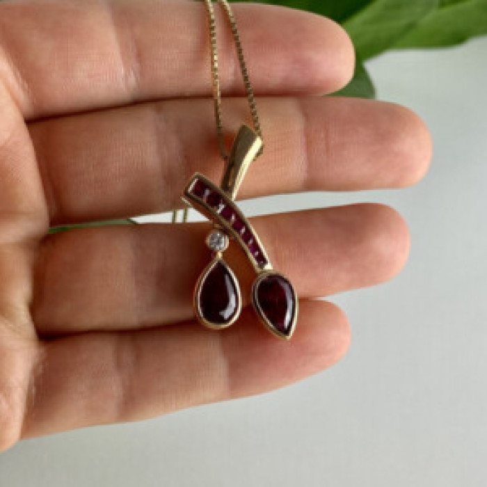 925 Sterling Silver Gold Plated Rubellite & CZ Chain With Pendant