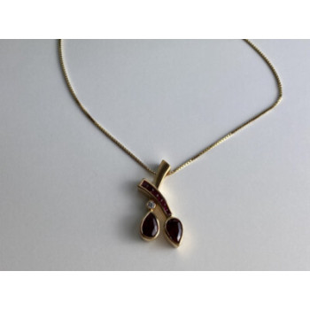 925 STERLING SILVER GOLD PLATED RUBELLITE & CZ CHAIN WITH PENDANT