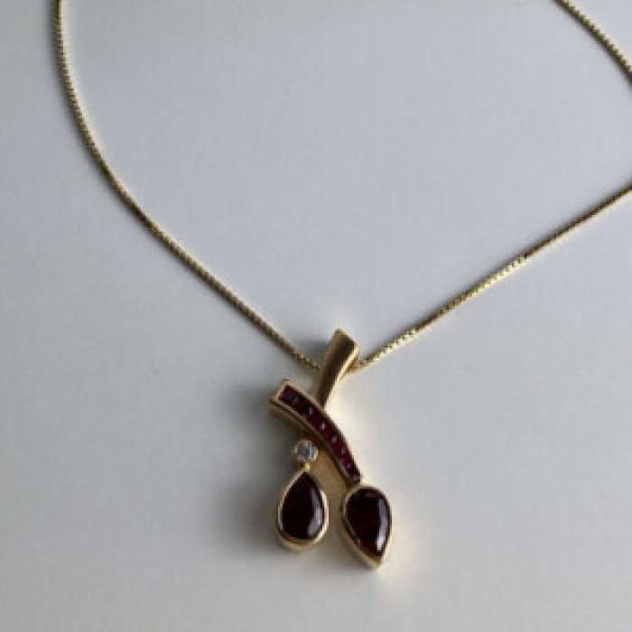 925 Sterling Silver Gold Plated Rubellite & CZ Chain With Pendant