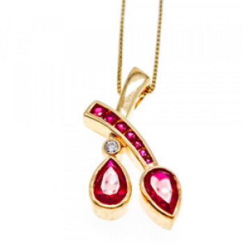 925 Sterling Silver Gold Plated Rubellite & CZ Chain With Pendant