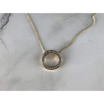 925 Sterling Silver Gold Plated White Sapphire Necklace Italy