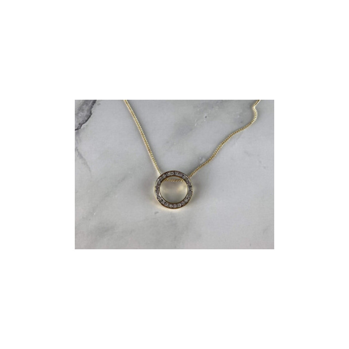 925 Sterling Silver Gold Plated White Sapphire Necklace Italy