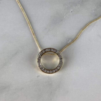 925 Sterling Silver Gold Plated White Sapphire Necklace Italy