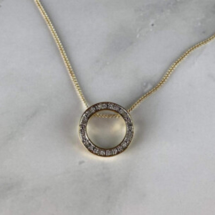 925 Sterling Silver Gold Plated White Sapphire Necklace Italy