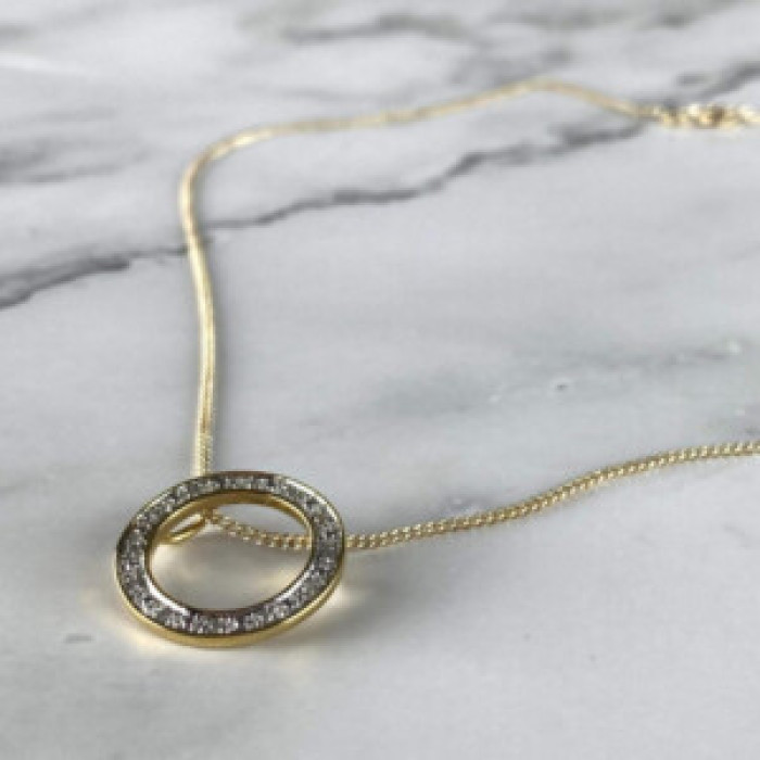 925 Sterling Silver Gold Plated White Sapphire Necklace Italy