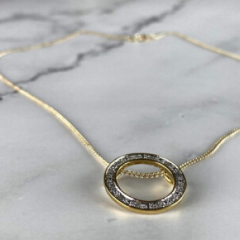 925 Sterling Silver Gold Plated White Sapphire Necklace Italy