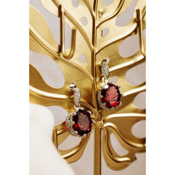 925 Sterling Silver Rubellite & CZ Earrings