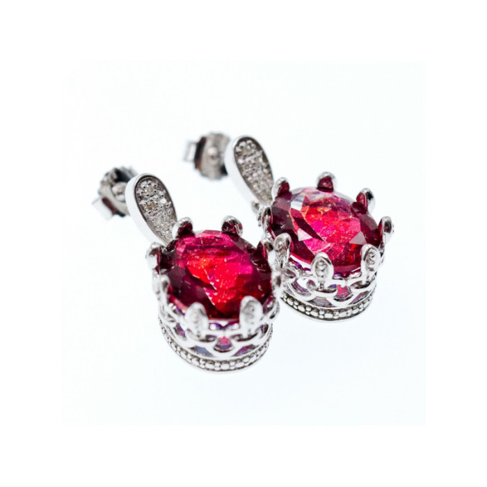 925 Sterling Silver Rubellite & CZ Earrings