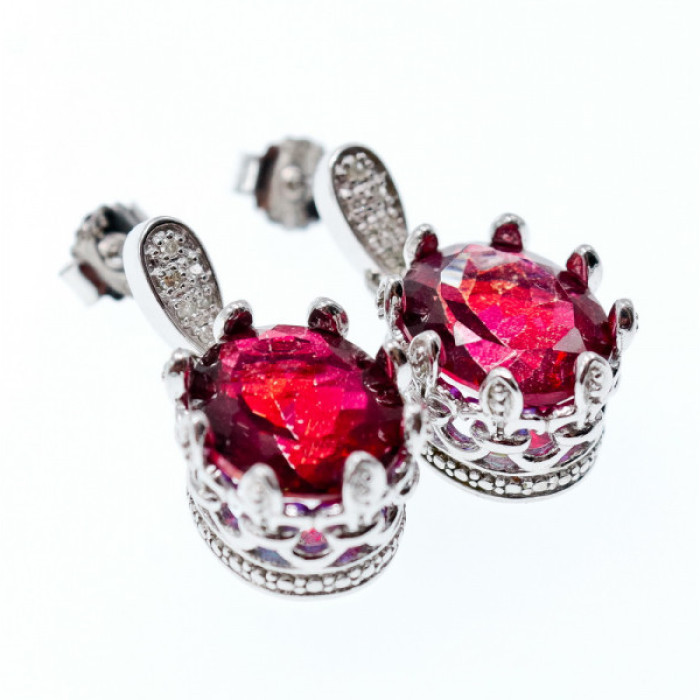 925 Sterling Silver Rubellite & CZ Earrings