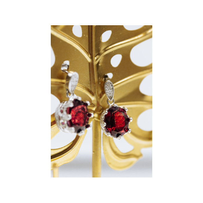 925 Sterling Silver Rubellite & CZ Earrings
