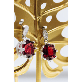 925 Sterling Silver Rubellite & CZ Earrings