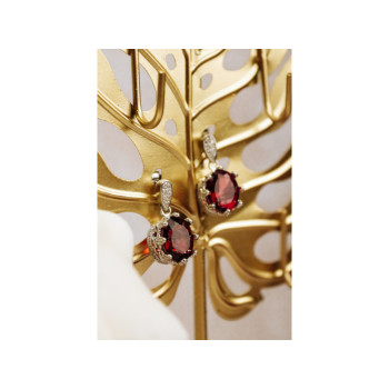 925 Sterling Silver Rubellite & CZ Earrings