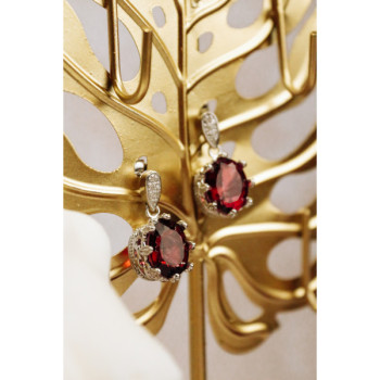 925 Sterling Silver Rubellite & CZ Earrings