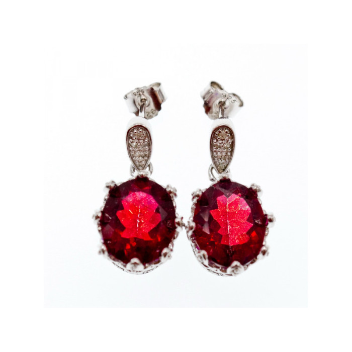 925 Sterling Silver Rubellite & CZ Earrings